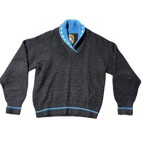 ALPS Rugged Outdoor Sweater Pullover Blue Shawl Collar Med Speckled Mountain Vtg